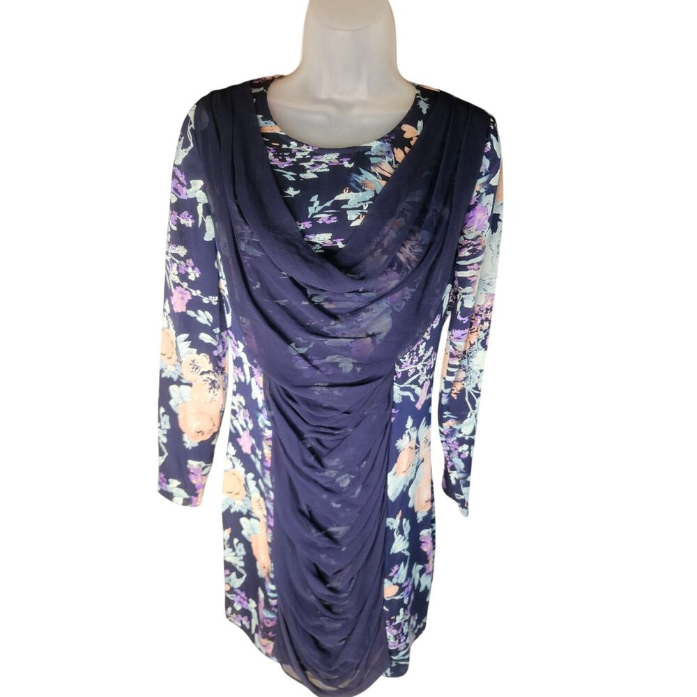 Zimmermann Navy Silk Shift Dress Sheer Overlay Floral Zip Back Sz 2 - Picture 3 of 11